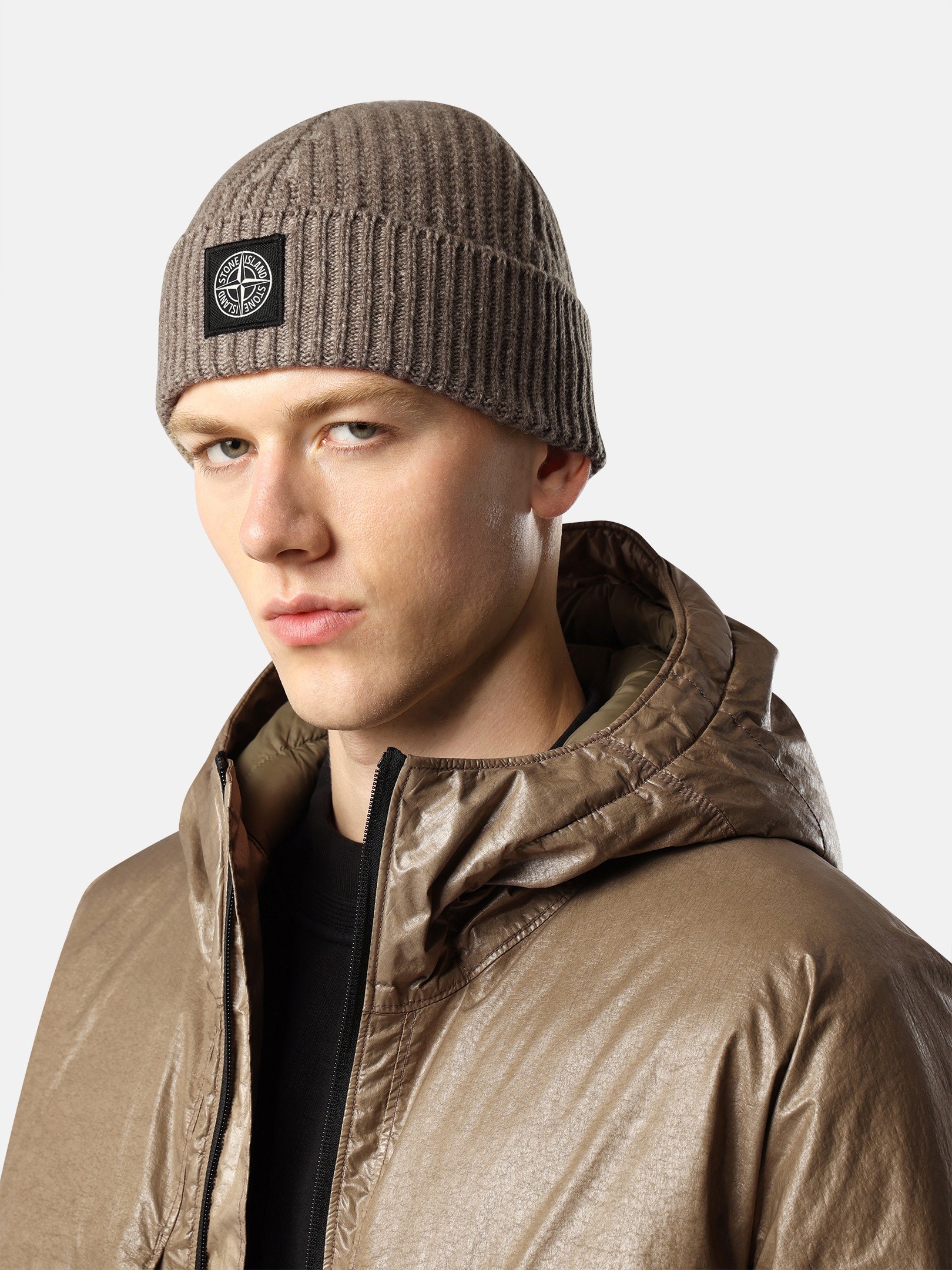 Biscuit Reversible knit beanie with Compass logo patch N100008 TWO