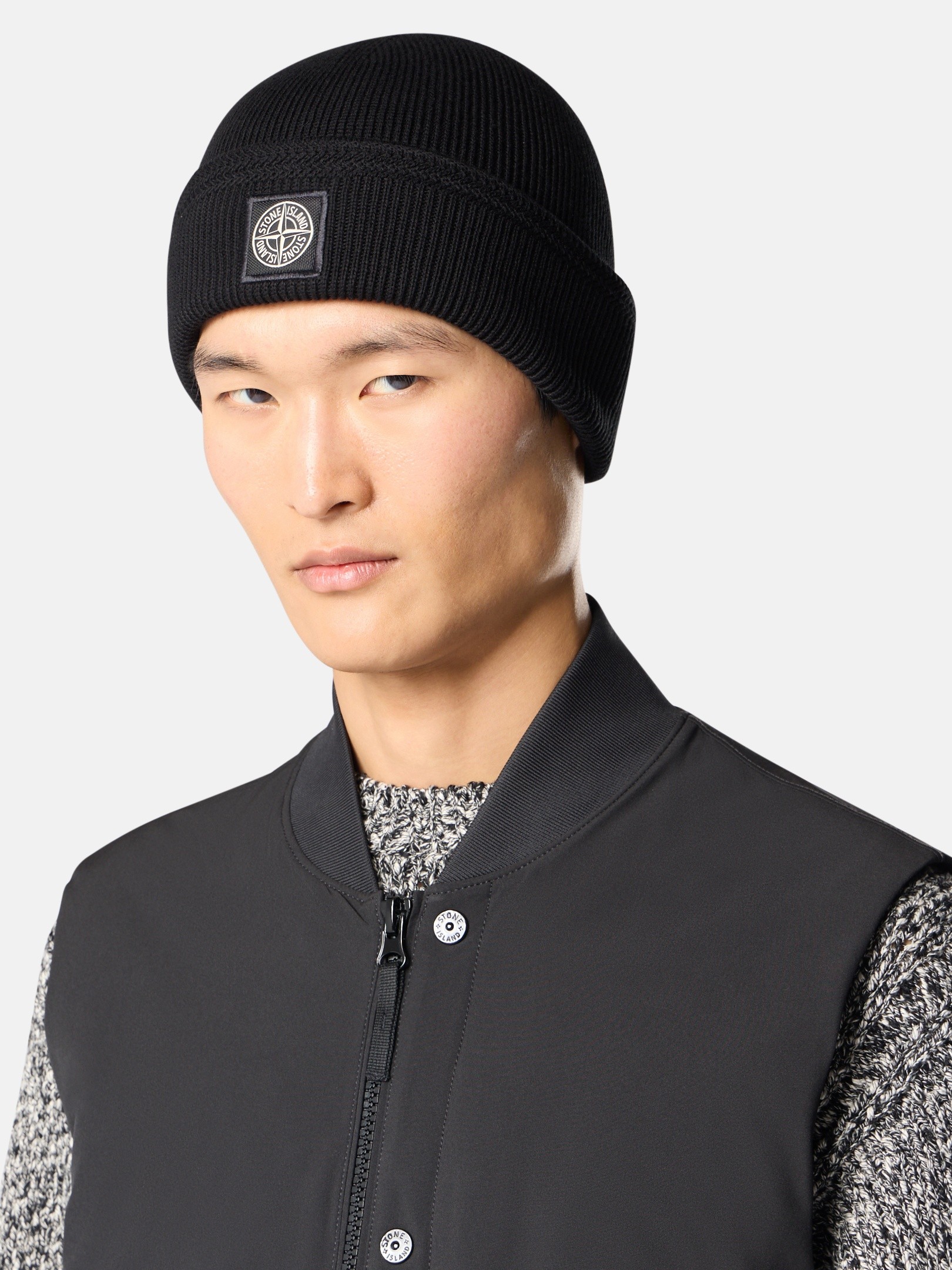 Black Beanie with Compass logo patch N100102 RIBBED SOFT ORGANIC