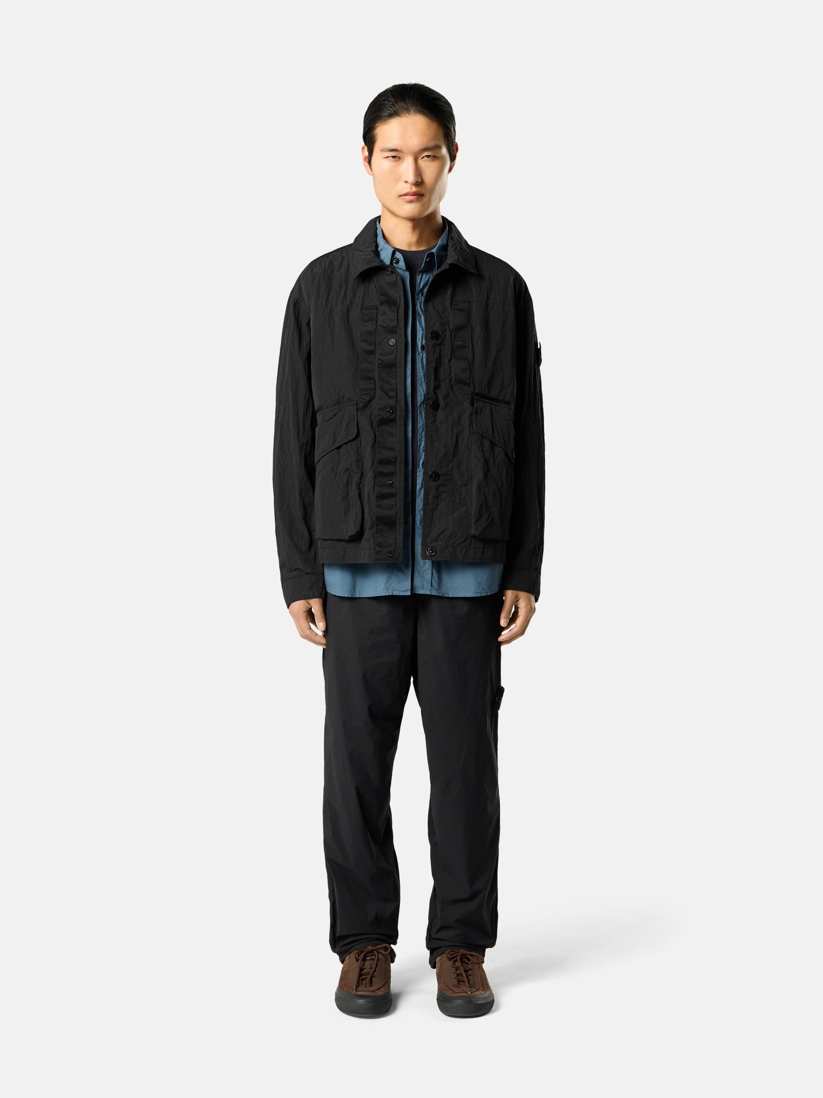 Black Coach jacket with anti-drop finish Q100008 WARP RIB NYLON-TC
