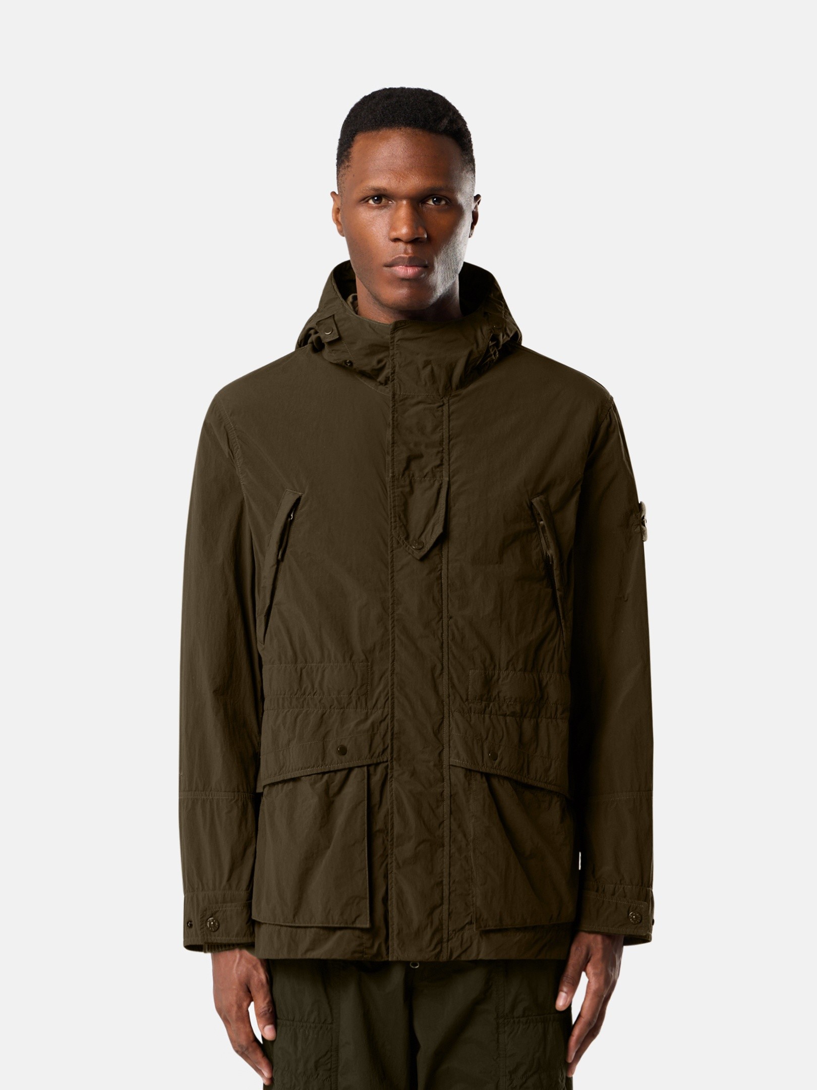 Military Green Short parka with anti-drop finish Q100024 NYLON