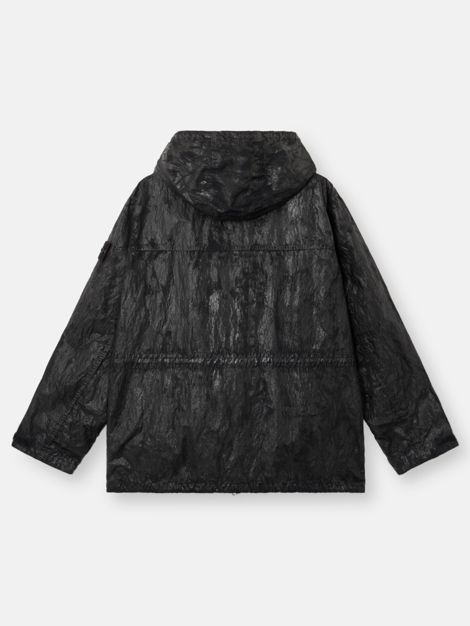 Black Hooded jacket with multiple pockets Q100027 SLICK NYLON TELA