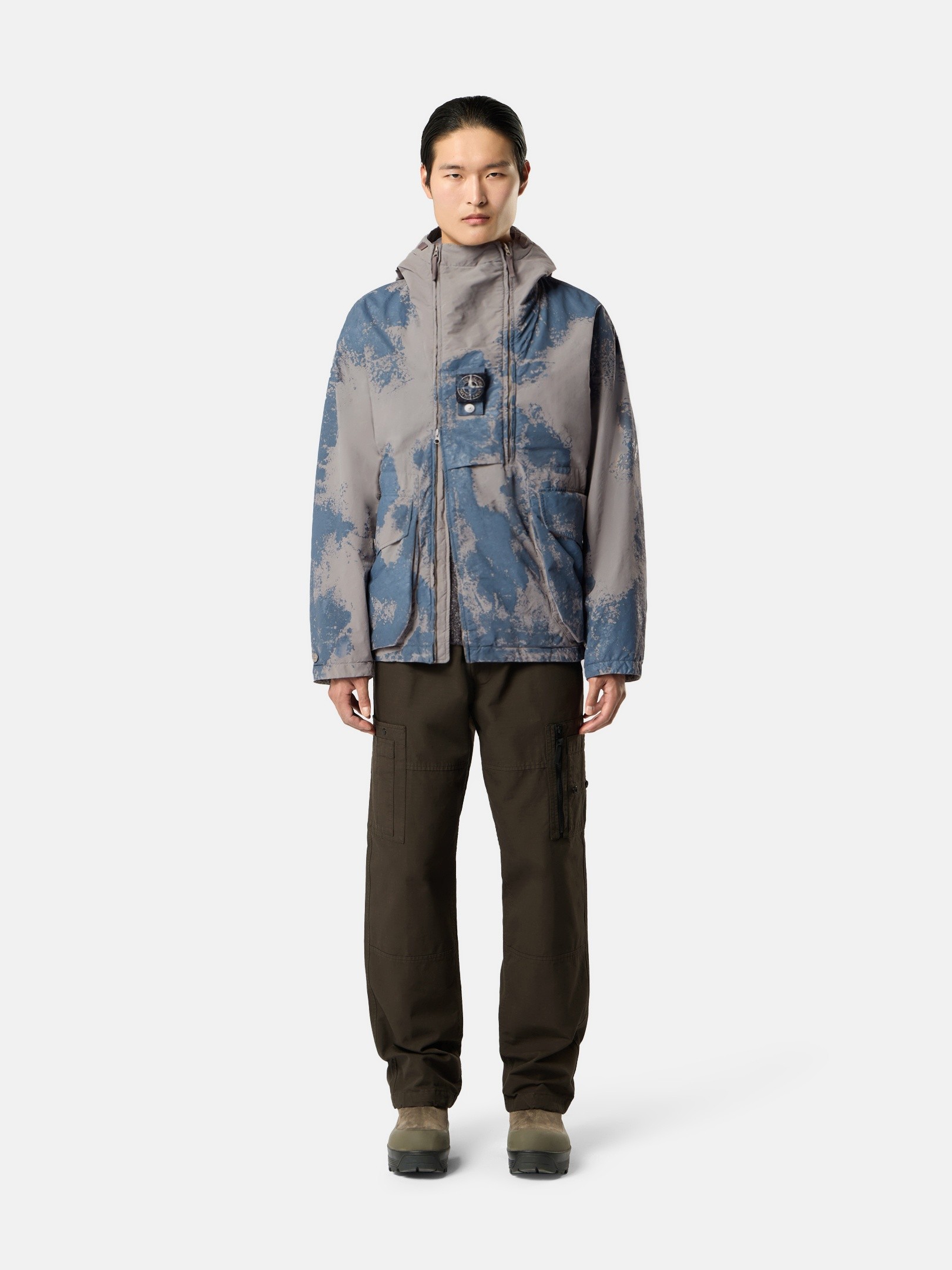 Grey Padded short parka with hand-painted finish and anti-drop